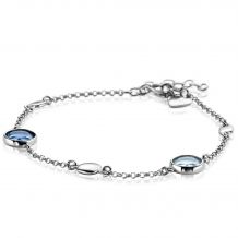ZINZI Sterling Silver Bracelet with alternatively Round Blue Color Stones and Shiny Square Charms 17,5-20cm ZIA-BF83