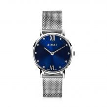 ZINZI Lady Crystal Watch 28mm Dark Blue Dial with White Crystals Stainless Steel Case and Mest Strap ZIW630M