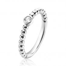 ZINZI Sterling Silver Stackable Ring with Beads Shank and Round Setting with White Zirconia ZIR2568