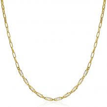 ZINZI Gold Plated Sterling Silver Necklace with Paperclip Chains and Rectangular Baguette White Zirconias 45cm ZIC1993G