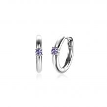 JUNE Hoop Earrings 13mm Sterling Silver with Birthstone Light Purple Amethyst Zirconia