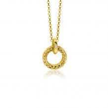 ZINZI zilveren hanger extra 14K geel verguld rond met touweffect 19mm ZIH2246G (zonder collier)