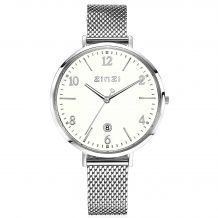 ZINZI Watch SOPHIE 38mm White Dial with Date Stainless Steel Case and Mesh Strap 14mm ZIW1406