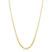 ZINZI gold plated zilveren ketting met gourmet schakels in verschillende breedtes, gecombineerd met drie rechthoekige baguette geslepen zirconia's 42-45cm ZIC2410