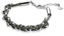 ZINZI Sterling Silver Chain Bracelet with Grey Rope 18,5-21cm ZIA1035G