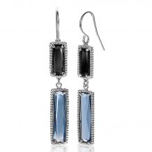 57mm ZINZI Sterling Silver Drop Earrings with Rectangular Settings Blue and Black ZIO2111