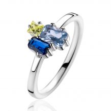 ZINZI Sterling Silver Ring Rectangles Light Green, Light Blue and  Sapphire Blue Color Stones ZIR2496