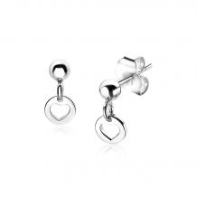 ZINZI Sterling Silver Stud Earrings Small Dangling Coin with Heart ZIO1650