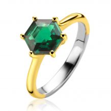 ZINZI zilveren ring extra 14K geel verguld met zeshoekige groene zirconia 10mm ZIR2259G