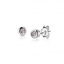 APRIL Stud Earrings 4mm Sterling Silver with Birthstone Diamond White Zirconia
