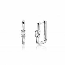 15mm ZINZI Sterling Silver Hoop Earrings Rectangular Shape with Oval White Zirconia Square Tube width 2mm ZIO2448