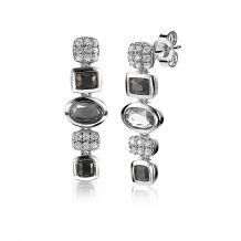 25mm ZINZI Sterling Silver Fantasy Earrings White Zirconia Grey Black Color Stones ZIO1944