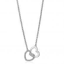 ZINZI Sterling Silver Necklace with 2 Connected Hearts and White Zirconias 45cm ZIC1736