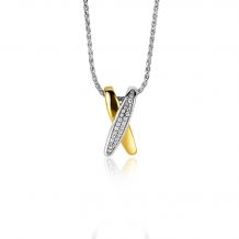 ZINZI zilveren hanger cross-over bicolor met witte zirconia's 18mm ZIH2240