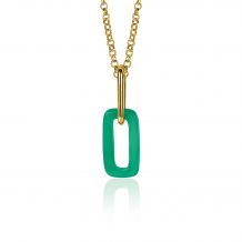 ZINZI Gold Plated Sterling Silver Pendant Open Oval Green Agate ZIH2208G (excl. necklace)