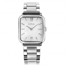 ZINZI Square Roman Watch 32mm White Mother-of-Pearl Dial Silver Colored Square Case and Chain Strap ZIW821S