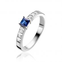 ZINZI Sterling Silver Ring Square Sapphire Blue and White Zirconias ZIR2453