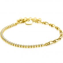 ZINZI gold plated zilveren fantasie schakel armband (2,3mm breed) waarbij de ene helft bezet is met witte zirconia's 17-20cm ZIA2460Y