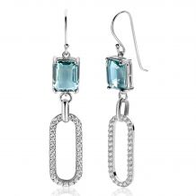 58mm ZINZI Sterling Silver Drop Earrings with Beautiful Oval link,White Zirconias and Greenish-Blue (Petrol) Color Stone in Prong Setting ZIO2487L