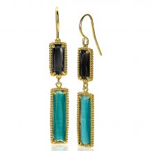 57mm ZINZI Gold Plated Sterling Silver Drop Earrings with Rectangular Settings Green and Black ZIO2112