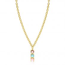 ZINZI Gold Plated Sterling Silver Chain Necklace with Luxurious Pendant (30mm) of 3 Square Settings Set with Pink and Turquoise Color Stones 43-45cm ZIC2454