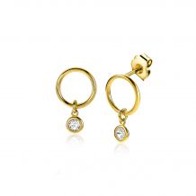 ZINZI Sterling Silver EarRings 14K Yellow Gold Plated Round Pendant