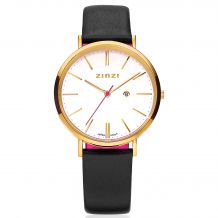 ZINZI Retro Watch White Dial Golden Case Leather Band