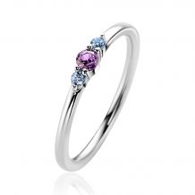 ZINZI Sterling Silver Ring with Small Prong Settings Purple and Light Blue Color Stones 3mm width ZIR2564
