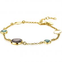 ZINZI Gold Plated Sterling Silver Fantasy Bracelet with Round Settings Green and Black 17-20cm ZIA2108