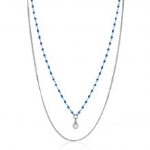 ZINZI Sterling Silver Multi-look Necklace Curb and Blue Bead Chain with Round Setting with White Zirconia 42-45cm ZIC2529
