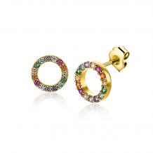 ZINZI Sterling Silver Ear Studs 14K Yellow Gold Plated Rainbow