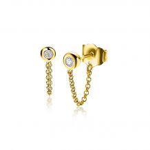 ZINZI Gold Plated Sterling Silver Stud Earrings Round White Zirconia with Chain ZIO1773Y