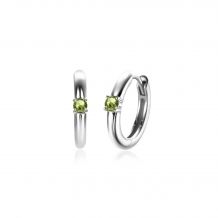 AUGUST Hoop Earrings 13mm Sterling Silver with Birthstone Green Peridot Zirconia