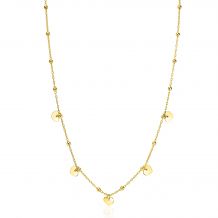 ZINZI Gold Plated Sterling Silver Chain Necklace with Beads and 5 Shiny Heart Charms 42-45cm ZIC2531G