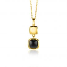 30mm ZINZI Gold Plated Sterling Silver Pendant Square Two-sided with Black Onyx and White Mother-of-Pearl ZIH2257G (excl. necklace)