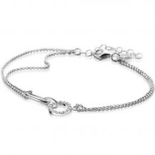 ZINZI Sterling Silver Multi-look Bracelet with 2 Chains Connected to an Oval Chain and Open Circle Set with White Zirconias 17-20cm ZIA2463