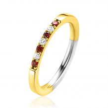 ZINZI Gold Plated Sterling Silver Stackable Ring 2mm width Red Garnet Color Stones and White Zirconias ZIR2558