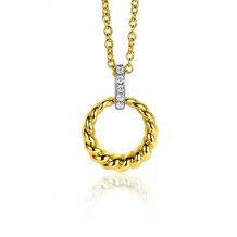 ZINZI zilveren bicolor ronde hanger 15mm gedraaid motief, hangoog bezet met witte zirconia's ZIH2403Y (exclusief ketting geprijsd)