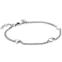 ZINZI Sterling Silver Curb Chain Bracelet with 3 Shiny Heart 17-20cm ZIA2408