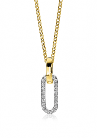 ZINZI zilveren hanger in ovale vorm (28mm), met witte zirconia's en glad geelverguld hangoog ZIH2156
