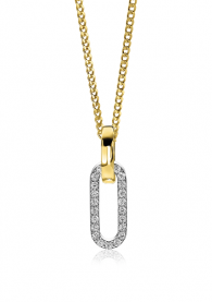 28mm ZINZI Sterling Silver Pendant Oval White Zirconias and Gold Plated Bail ZIH2156 (excl. necklace)