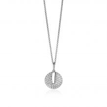 ZINZI zilveren ketting 45cm met hanger 17mm rond wit ZIC1444
