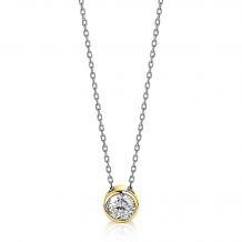 ZINZI Gold Plated Sterling Silver Necklace Round Setting with White Zirconia 40-45cm ZIC1775G