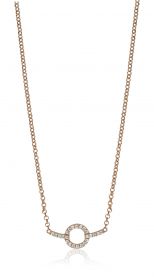 ZINZI Rose Gold Plated Sterling Silver Necklace Circle and Bar Design with White Zirconias 42-45cm ZIC1063R