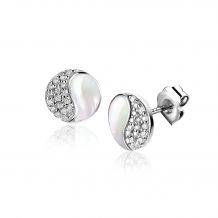 9mm ZINZI Sterling Silver Yin Yang Stud Earrings Mother-of-Pearl and White Zirconias ZIO2423