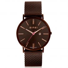 ZINZI Retro Watch Brown and Rose Gold Colored Dial Brown Stainless Steel Case and Mesh Strap 38mm  ZIW415M