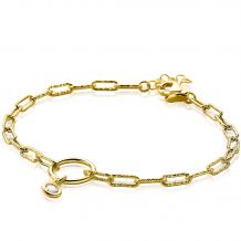 ZINZI Gold Plated Sterling Silver Paperclip Chain Bracelet 3mm Round White Zirconia 19-21cm ZIA2200Y