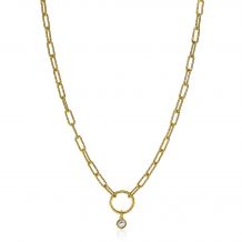 ZINZI Gold Plated Sterling Silver Paperclip Chain Necklace Round White Zirconia 45cm ZIC2200Y