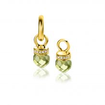 15mm ZINZI gold plated zilveren oorbedels met ronde groen peridot kleurstenen en bezet met witte zirconia's ZICH2428 (zonder oorringen)