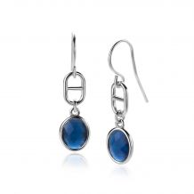 36mm ZINZI Sterling Silver Drop Earrings with Popular Marine Chain and Oval Blue Color Stone ZIO-BF90
